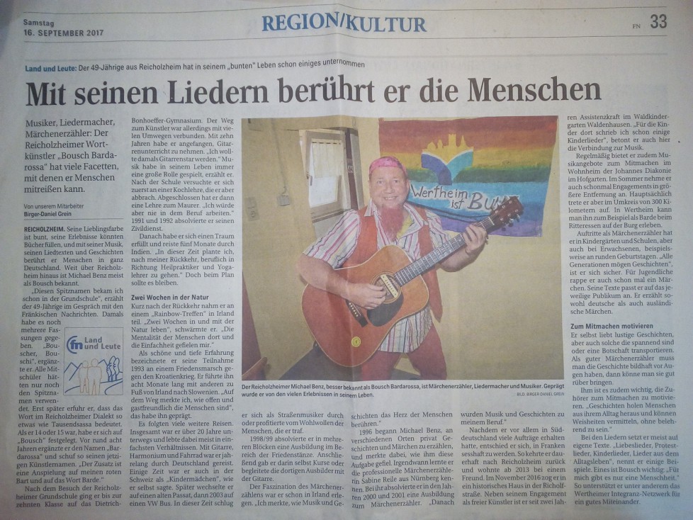 Zeitungsbericht in den Fränkischen Nachrichten vom 16. September 2017